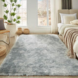 Floralux Rugs for Living Room, 6x9 Large Shag Area Rug, Tie-Dyed Light Grey Soft Fluffy Carpets for Bedroom
