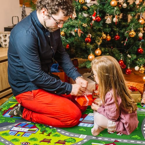 Booooom Jackson 2 Pack Car Rug,Non Slip Train Track Car Mat,Durable Road Play Area Kids Rug,Vibrant Kids Carpet for Playroom,Bedroom,Easy Store and Clean