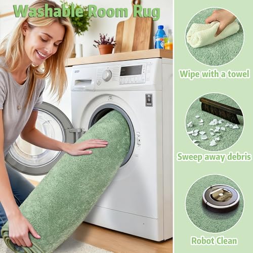 Green 5x7 Minimalist Washable Area Rugs for Bedroom Living Room