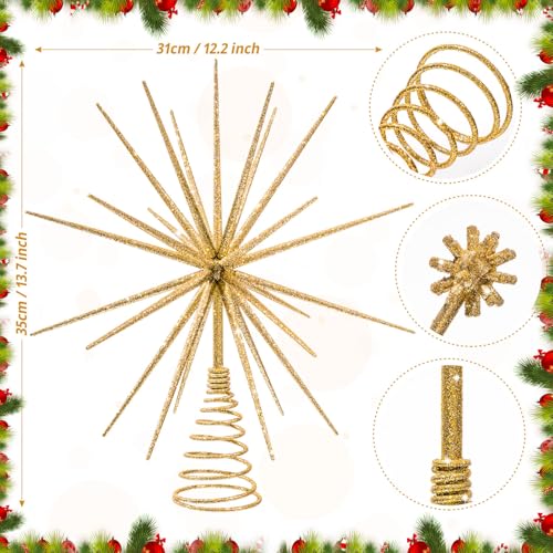 13.7 Inch Gold Christmas Tree Topper - 3D Burst Gold Tree Topper, Exploding Star Christmas Tree New Year Holiday Tree Decoration