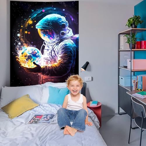 Atrippy Astronaut Space Tapestry for Bedroom, Cool Galaxy Planet Wall Hanging, Fantasy Outer Spaceman Room Decor Art Poster Aesthetic for Boys Men Guys College Dorm Living Room 40in×60in