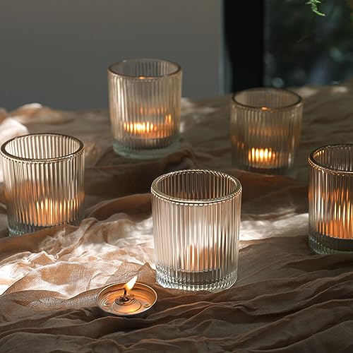 36 Pack Votive Candle Holders Bulk, Clear Tealight Candle Holder for Table Centerpiece, Ribbed Votive Holders for Wedding, Home Decor, Baby Shower Decor, Special Occasions(36)