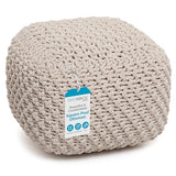 BIRDROCK HOME Square Pouf Ottoman - Cotton Braided Foot Stool with Bean Bag Filling - Compact and Comfortable Seating, Lightweight and Sturdy Boho Foot Rest for Living Room or Bedroom (Natural)