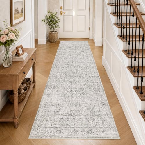 FMFUNCTEX 2x8 Hallway Runner Rug Washable Grey Neutral Oriental Distressed
