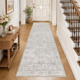 FMFUNCTEX 2x8 Hallway Runner Rug Washable Grey Neutral Oriental Distressed