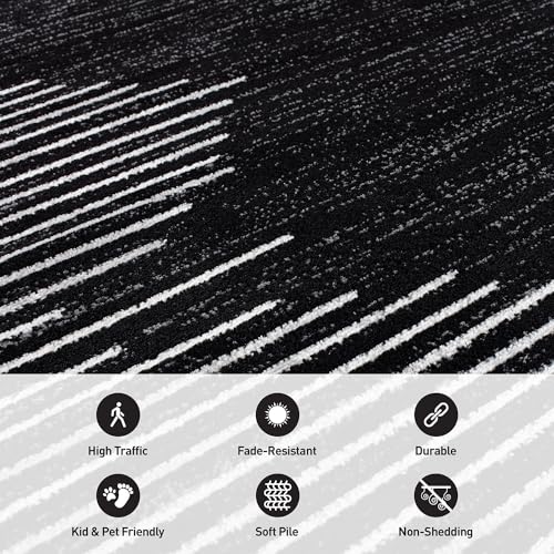 Rugshop Bohemian Stripe Stain Resistant Area Rug Black 2'7" x 4'