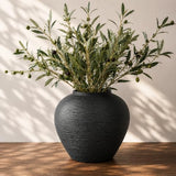Black Ceramic Vase 7" H Round Rustic Flower Vase for Home Decor | Rustic Vase 3.9" Opening 8.7" W x 7" H Farmhouse Dining Table Centerpiece Shelf, Mantels, Kitchen, Entryway Living Room Decor