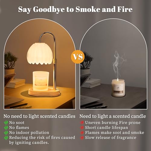 Candle Warmer Lamp with Timer Dimmer Adjustable Height, for New Home Decor,Valentine's Day, Birthday Gifts for Women,Wax Warmer Lamp for Jar Candles with 2 Bulbs(White)