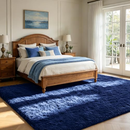 Shag Area Rugs for Bedroom Living Room,6X9 Ultra Soft Fluffy Area Rugs for Dorm,Indoor Carpet Plush Rugs for Living Room Home Decor,Navy Blue