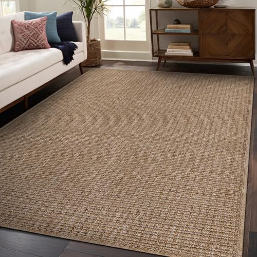 Beverly Rug Easy Jute Natural Rug 4x6 Solid Washable Durable Outdoor Indoor Area Rugs for Living Dining Room Patio Office Stain Resistant Non Shedding Casual Indoor Outside Carpet 4 x 6 Natural