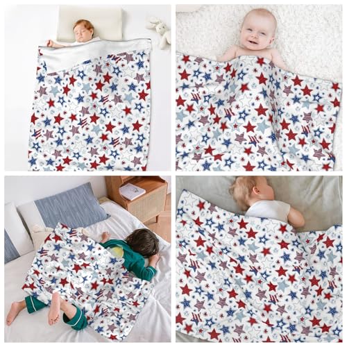 Patriotic Baby Blanket - 4th of July Throw Blanket with American Flag Stars & Stripes, Ultra Soft Memorial Day Blanket for Crib & Stroller, Red White Blue Independence Day Blankets Decor 30x40 Inches