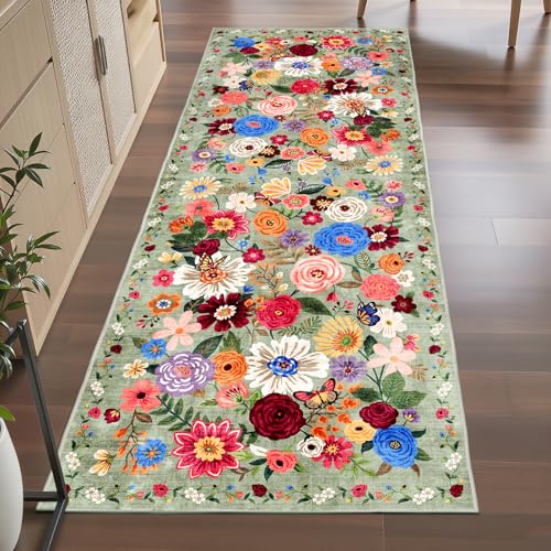 Floral Hallway Runner Rug 2x6 for Bedroom Kitchen
