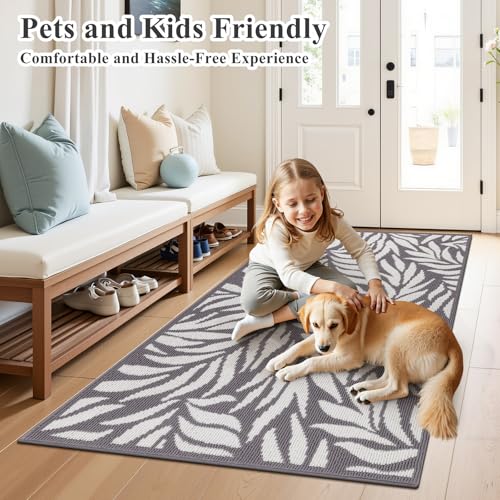 Indoor Door Mat 3x5ft, Absorbent Muddy Mats for Dogs, Low-Profile Entrance Large Welcome Mat with Non-Slip Rubber Backing, Washable Runner Carpet for Hallway,Entryway,Kitchen(Grey)