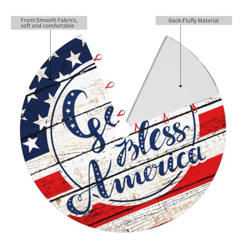 Patriotic God Bless America July 4th American Flag 36 Inch Christmas Tree Skirt Carpet Mat Funny Party Decor Supplies for Xmas Halloween Decorations Occasion