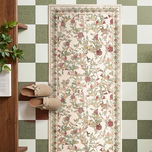 jinchan 2x6 Runner Rug Floral Vintage Washable Area Rug, Red/Green