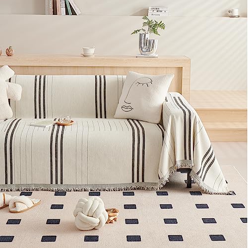 DREAMINGO Couch Cover for Armchair Reversible Chenille Chair Sofa Protector Washable Couch Cover Blanket for Living Room Striped Jacquard Recliner Furniture Slipcover 71"x71"