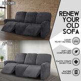ULTICOR Velvet 8-Pieces Recliner Sofa Covers Stretch Reclining Couch Covers for 3 Cushion Reclining Sofa Slipcovers Furniture Covers Thick Soft Washable (3 Seater Recliner Cover, Dark Gray)