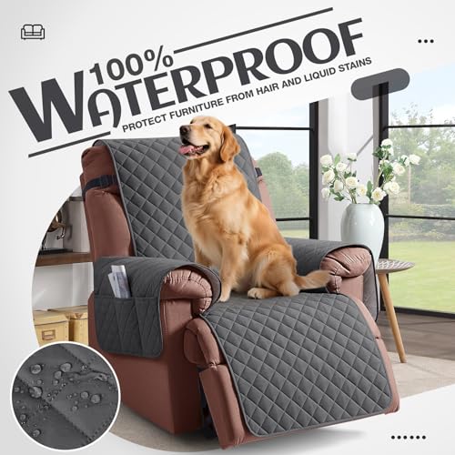 KinCam 100% Waterproof Recliner Loveseat Cover with Console X1, Recliner Couch Covers X1, Recliner Chair Covers X1(Charcoal Gray)