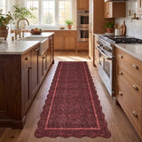 GarveeHome Scalloped Washable Runner Rug 2x8 Non Slip Kitchen Rugs Burgundy