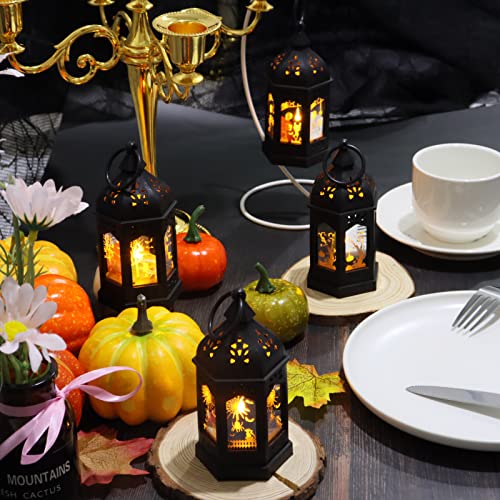 Halloween Mini Lantern for Centerpiece, 5"Small Jack O Lantern Lights With Mirror Glass for Halloween Decorations Indoor, Centerpiece Table Decoration, 8Pcs Hanging Candle Holder, Battery Included