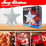 Christmas Tree Topper Projector Lights with 6 Projection Modes, Sliver Star Christmas Tree Topper with Built-in LED Projector, Dynamic Projection for Christmas Party Holiday Decoration