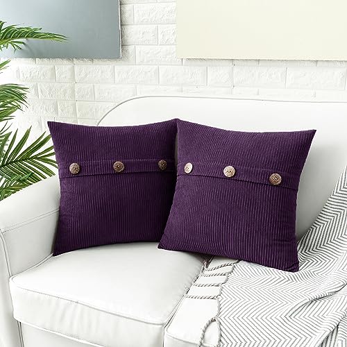 HWY 50 Purple Chenille Throw Pillow Covers 22x22 Inch Buttons Pack of 2