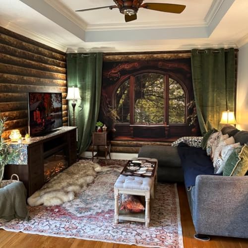 QGHOT Forest Window Tapestry, Nature Outdoor Tapestry Wall Hanging Woodland Scene Large Wall Mural for Bedroom Living Room Office Decor 78.7" L x 104" W