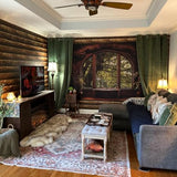 QGHOT Forest Window Tapestry, Nature Outdoor Tapestry Wall Hanging Woodland Scene Large Wall Mural for Bedroom Living Room Office Decor 78.7" L x 104" W