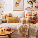 Plaid Fall Throw Pillow Covers Orange 22x22 Inch Set of 2