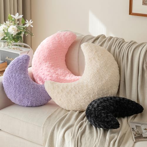 Moon Pillow, Decorative Throw Pillow with Soft Plush for Couch Bed, Cozy Moon Decorative Pillows for Bedroom Living Room, Home Décor Comfort Gift (Black, 14.9 Inches)