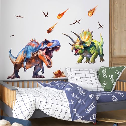 Supzone Large Dinosaur Wall Decals for Kids Room - Tyrannosaurus Triceratops Dino Wall Stickers for Boys Bedroom, Living Room, Baby Nursery Wall Art Decor