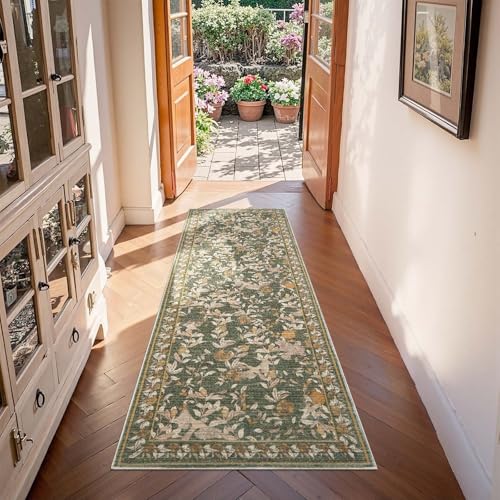 jinchan 2x6 Runner Rug Floral Vintage Washable Area Rug, Green