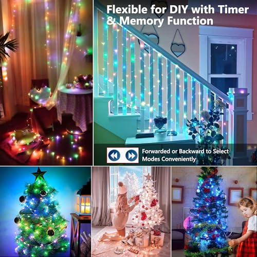 BrizLabs July 4th Fairy Lights, 66ft 200 LED Color Changing Fairy Lights with Remote, Plugin Red White Blue Twinkle Light RGB Rainbow Starry Xmas Light Music Sync for Xmas Halloween Home Party Wedding