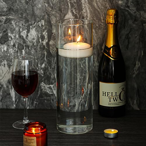 Fixwal Set of 2 Clear Tall Glass Cylinder Vases for Centerpieces, 12 x 4 Inch Tall Glass Floating Candle Holder Vase for Table, Wedding Decorations, Flower Vase for Decor