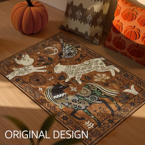 jinchan 2x3 Cute Area Rug Kids Washable Fun Rug Earthy Brown Starlit Boho