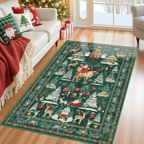Christmas Rug 4x6 Area Rugs for Living Room Bedroom, Green