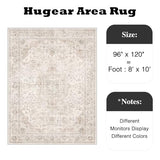 HUGEAR Area Rug 8x10 Vintage Beige Machine Washable Living Room Rugs Thin Neutral Floral Vacuumable Low Pile Carpet Bedroom Office Dining Room Laundry Room Non Slip Soft Lightweight