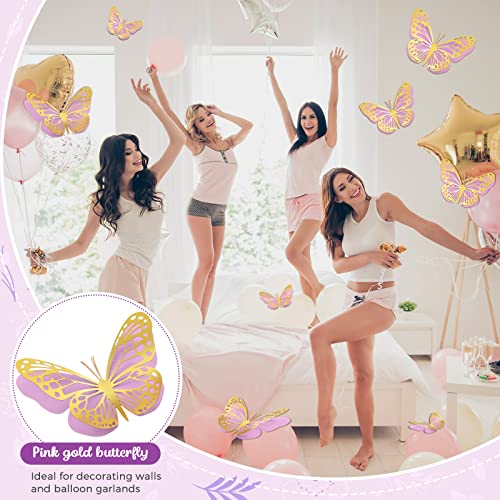 Geosar 20 Pcs 3D Large Butterfly Decoration 3 Size 12" 10" 5" 2 Layer Giant Paper Butterfly Stickers for Wedding Birthday Party Baby Shower Home Wall Decor (Gold,Purple)