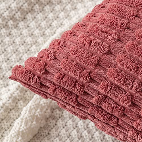 MIULEE Corduroy Decorative Throw Pillow Covers 20x20 Crimson Pack of 2