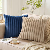 Faux Fur Decorative Throw Pillow Covers 18x18 Set of 2, Navy Blue