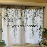 Eucalyptus Botanical Leaves Floral Kitchen Window Curtains Over Sink Boho Farmhouse Flower Leaf Small Window Treatment Sage Green Cafe Short Curtains for Bathroom Tier Drapes 27.5x39 inch