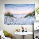 HVEST Ocean Beach Tapestry Wall Hanging, Sunset Seabird and Beach with Grass Wall Tapestry Natural Landscape Tapestries for Bedroom Living Room Dorm Decoration, 60x40 Inches