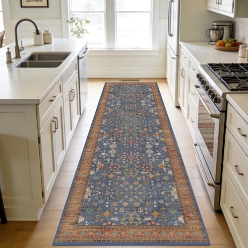 2'6 x 8' Runners Rug for Hallway Washable (Indigo Terracotta)