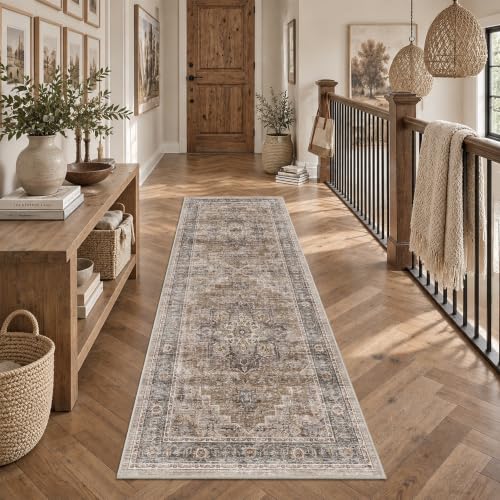 2’6″x 8’ Vintage Runner Low Pile Non-Slip Washable Hallway Rug