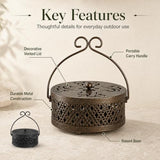 Kingrol 2 Pack Mosquito Coil Holders with Lids, Outdoor Metal Burners | Black and antique brass metal holders with lids to help contain ash for patio, garden, porch, camping, and outdoor tables
