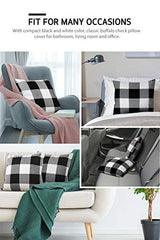 Syntus Set of 2 Buffalo Check Throw Pillow Covers Farmhouse Outdoor Plaid Square Pillow Cushion Case Black and White Polyester Linen for Christmas Thanksgiving Decor Car Bed Sofa, 18 x 18 inches