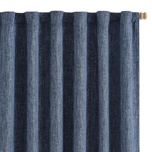 jinchan Burlap Linen Look Curtains 84 Inches Long Blue Textured Curtains for Living Room Light Filtering Farmhouse Curtain Panels Semi Sheer Country Rustic Bedroom Window Drapes Rod Pocket 2 Panels