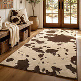 Cowhide Entryway Rugs 3x5 Ft, Washable Plush Soft Brown and Cream Cow Rug, Non-Slip High-Low Pile Animal Small Area Carpet for Bedside, Living Room, Door Entrance, Home Decor