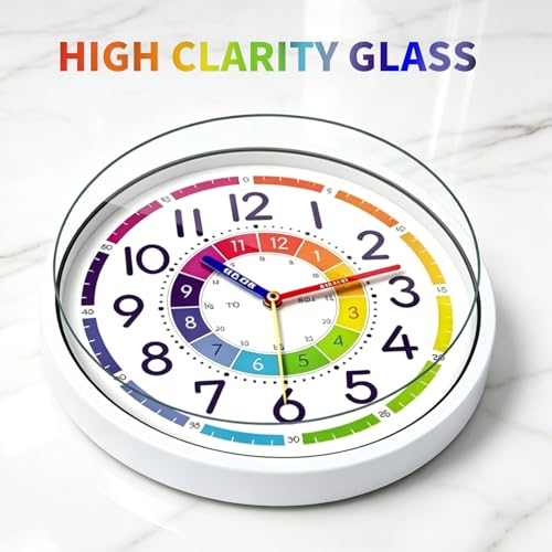 Kid's Wall Clock 12 Inch Silent Wall Clock for Kids Learning Time, Silent Non-Ticking Quartz Decorative Wall Clock for Teacher's Classrooms Or Children's Bedrooms