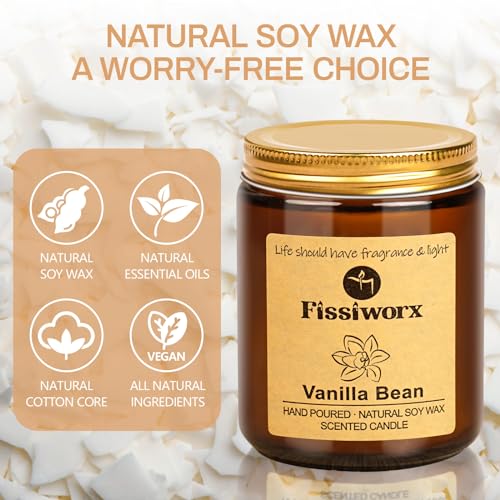 Fissiworx Vanilla Scented Candle Set 2 Pack, Candle for Home Scented, Odor Eliminating, Stress Relief, 15oz, 110 Hours Long Lasting Candles, Soy Candle Gift Set for Women